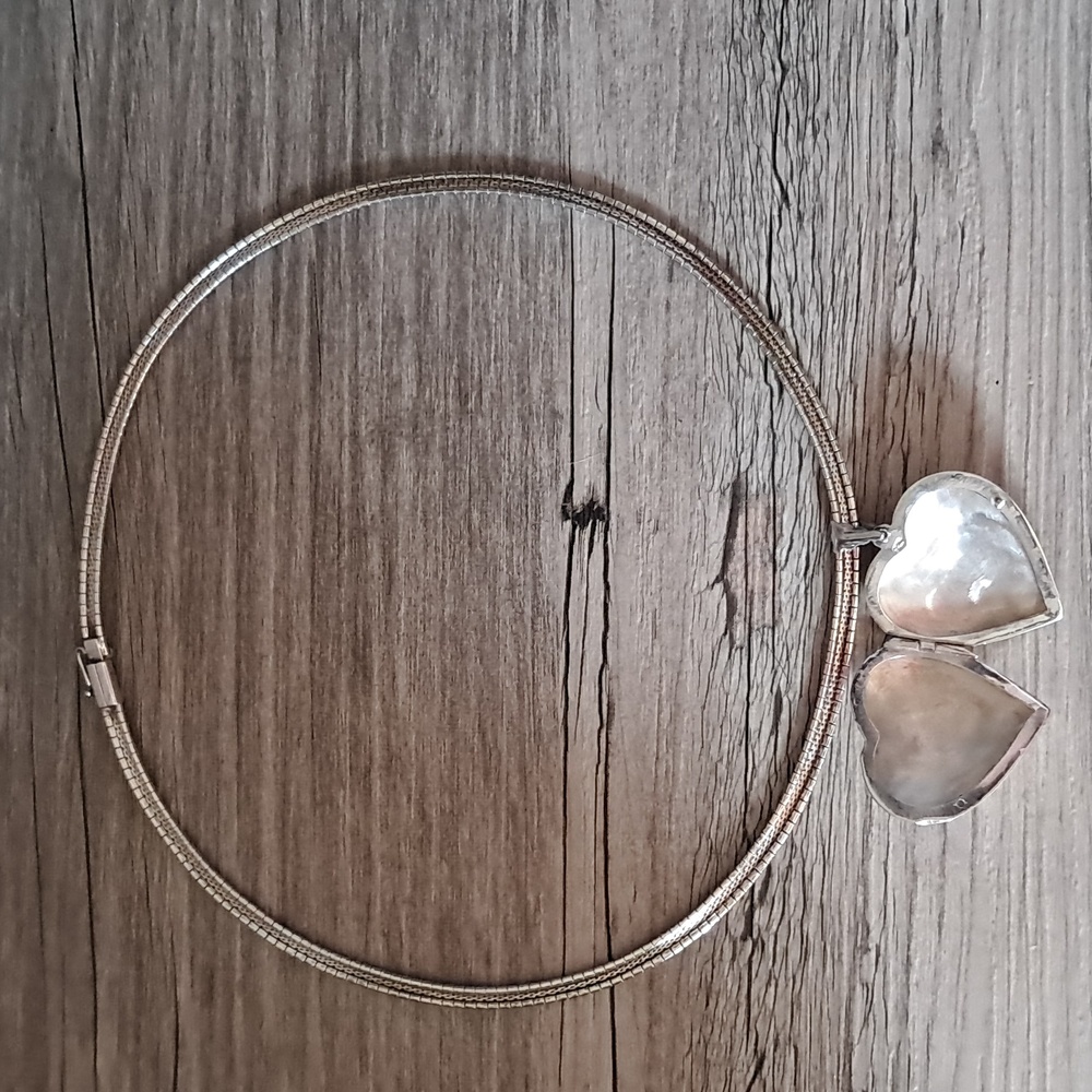 Sterling Silver Heart Locket Choker - Picture 2 of 8